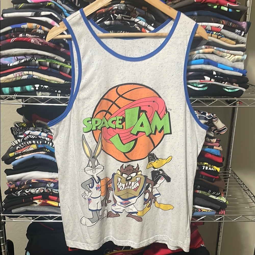 Space Jam Tank Top - White with Blue Trim
